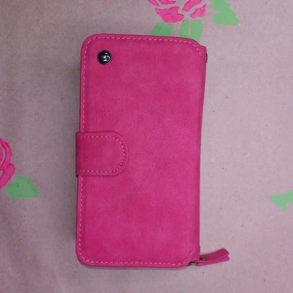 Pink Faux Suede Wallet Phone Wristlet Crossbody
